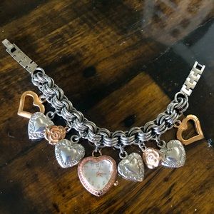 Betsey Johnson Rose Gold Watch Charm Bracelet